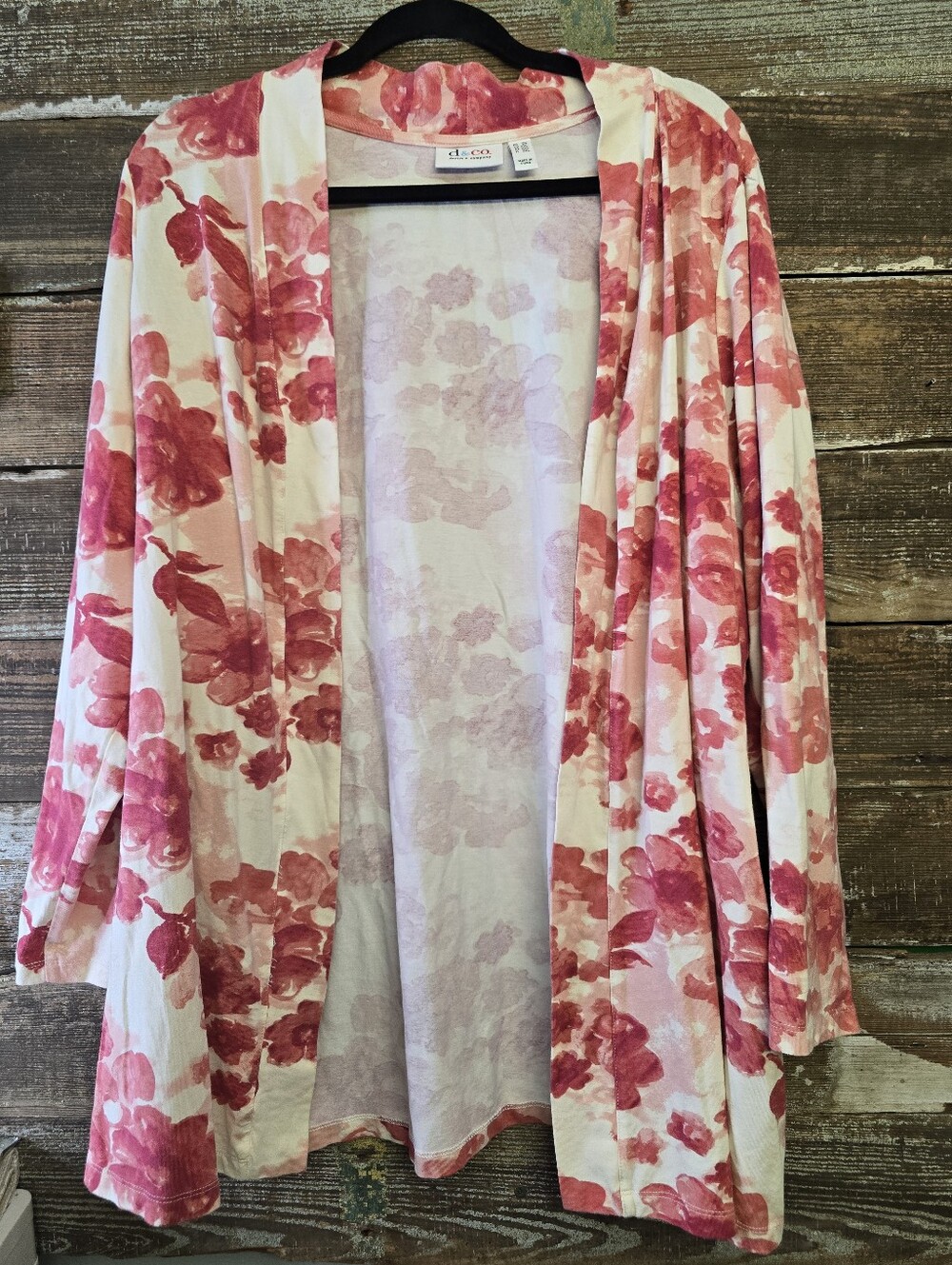 D & Co. Pink Floral Open Front Cardigan, Size 2X